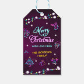 Étiquettes-cadeau Fête de Noël moderne néon violet (Devant)