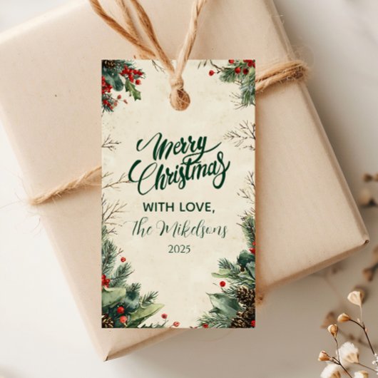 Étiquettes-cadeau Fête de Noël Rustic Birch Pinecone