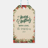 Étiquettes-cadeau Fête de Noël Rustique Poinsettia Pine (Devant)