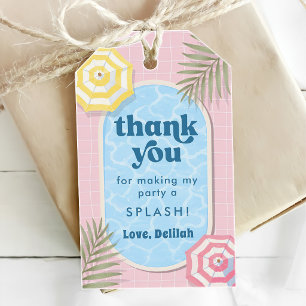 Étiquettes-cadeau Fête de piscine d'été fille rose anniversaire