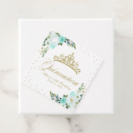 Étiquettes Cadeau Fête de Quinceañera florale sarcelle (En situation)