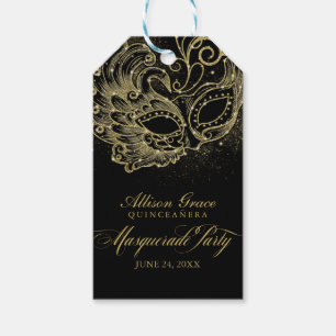 Étiquettes-cadeau Fête de Quinceañera Masquerade Or Noir