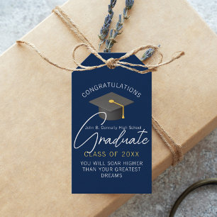Étiquettes-cadeau Fête de remise de diplômes sur mesure Navy Blue Mo