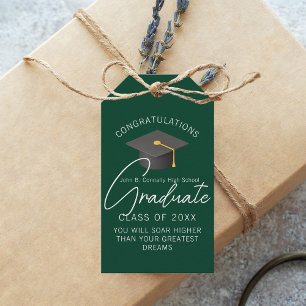 Étiquettes-cadeau Fête de remise de diplômes sur mesure vert foncé d