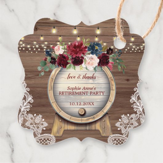 Étiquettes Cadeau Fête de retraite de vignoble dans un tonneau de vi (Dos)