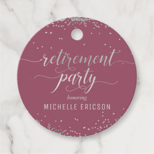 Étiquettes Cadeau Fête de retraite Favoriser Tag Elégant Argent, Ros