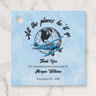 Étiquettes Cadeau Fête de Retraite Globe Voyage Avion Lieux