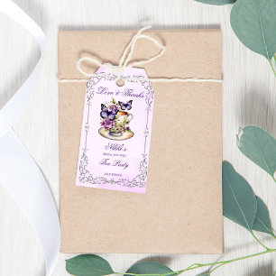 Étiquettes-cadeau Fête de thé victorienne aux papillons violets