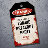 Étiquettes-cadeau Fête de zombies merci avec un panneau rouillé et d
