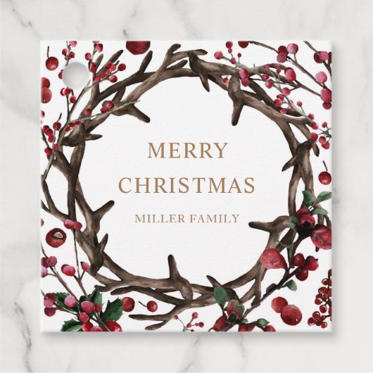 Étiquettes Cadeau fête des baies joyeux noël famille monogramme (Devant)