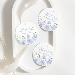 Étiquettes Cadeau Fête des mariées aux fleurs bleues poussières