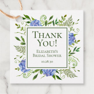Étiquettes Cadeau Fête des mariées Blue Hydrangeas Merci