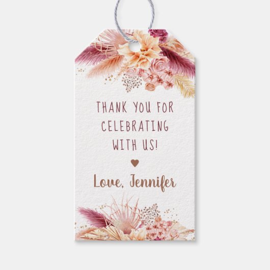 Étiquettes-cadeau Fête des mariées Boho en herbe Pampas Fall (Devant)