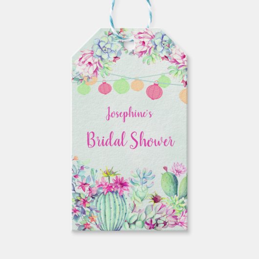 Étiquettes-cadeau Fête des mariées Cactus Lanterne Succulents Favori (Devant)