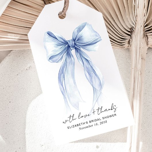 Étiquettes-cadeau Fête des mariées d'aquarelle Blue Coquette Bow