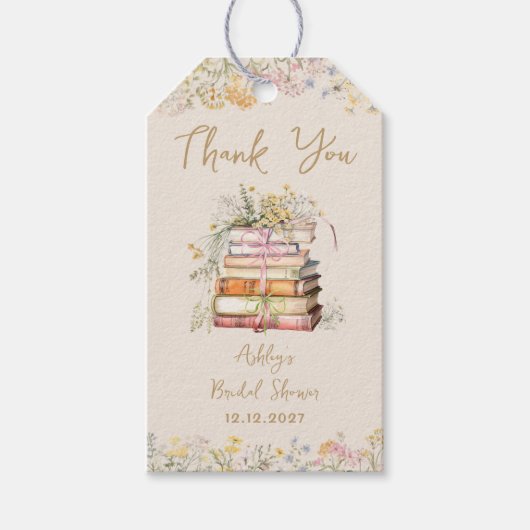 Étiquettes-cadeau Fête des mariées de Fleur sauvage de thème de livr (Devant)