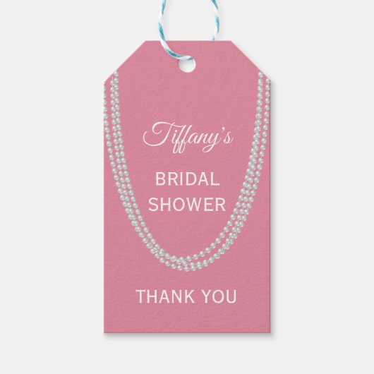 Étiquettes-cadeau Fête des mariées de perles roses délicates (Devant)