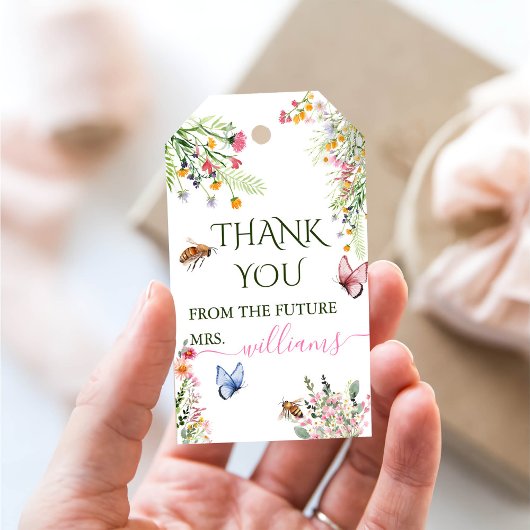 Étiquettes-cadeau Fête des mariées de script des fleurs sauvages de 