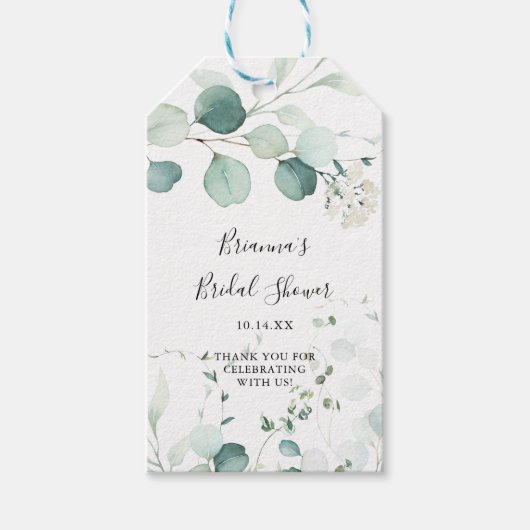 Étiquettes-cadeau Fête des mariées Été Vert Eucalyptus Foliage (Devant)