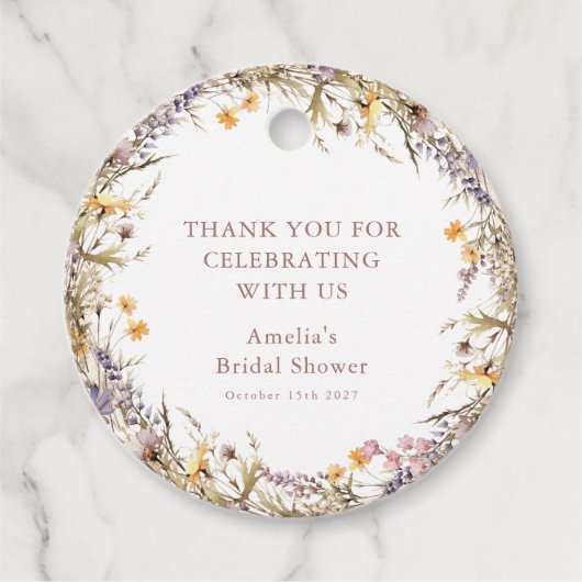 Étiquettes Cadeau Fête des mariées Fleur sauvage violette Merci pers (Devant)