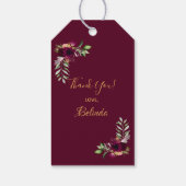 Étiquettes-cadeau Fête des mariées fleurs bordeaux boho merci (Dos)