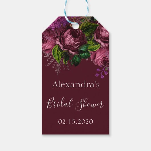 Étiquettes-cadeau Fête des mariées Floral Marsala Bourgogne (Devant)