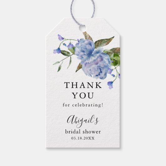 Étiquettes-cadeau Fête des mariées Florale Bleue (Devant)