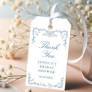 Étiquettes-cadeau Fête des mariées Florale Bleue Orné Victorien
