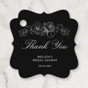 Étiquettes Cadeau Fête des mariées florale noire et blanche