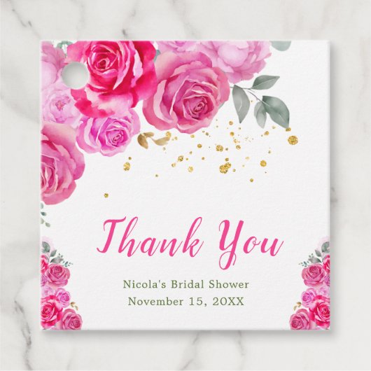 Étiquettes Cadeau Fête des mariées florale rose chaud (Devant)