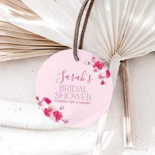 Étiquettes Cadeau Fête des mariées florale rose vif Favoriser Balise