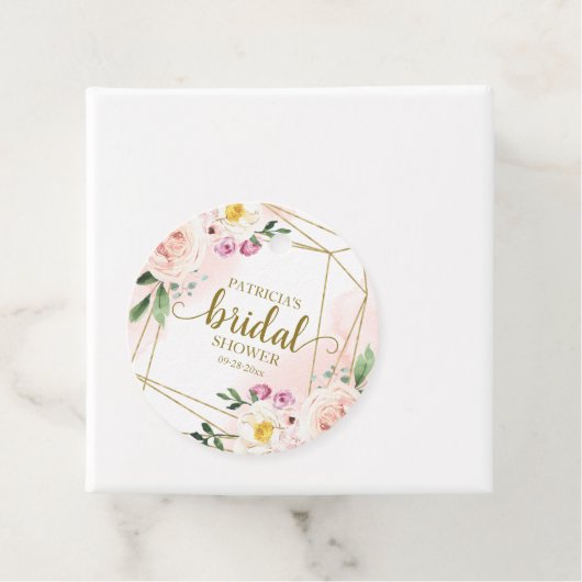 Étiquettes Cadeau Fête des mariées géométrique rose flush or (En situation)