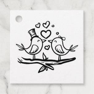 Étiquettes Cadeau Fête des mariées mignonne Noir Blanc Lovebirds Mar