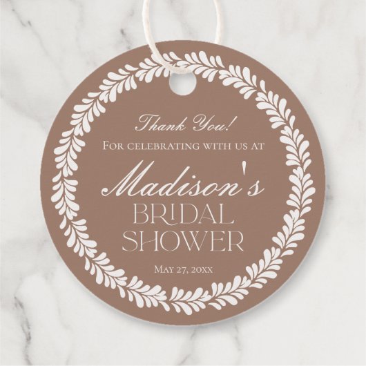 Étiquettes Cadeau Fête des mariées Mocha Brown Talavera espagnole Fi (Dos)