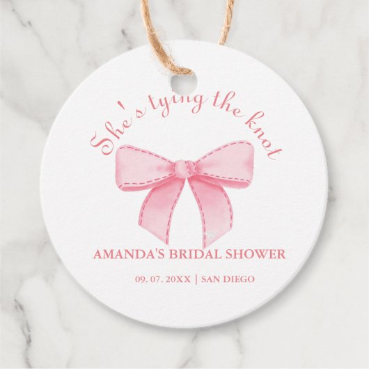 Étiquettes Cadeau Fête des mariées rose à ruban (Devant)