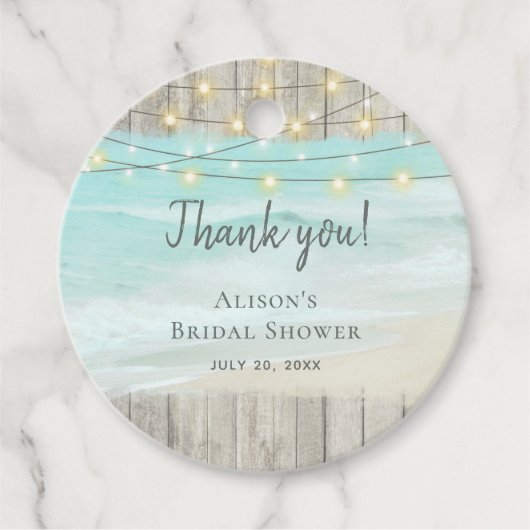 Étiquettes Cadeau Fête des mariées Rustic Beach Wood String (Devant)