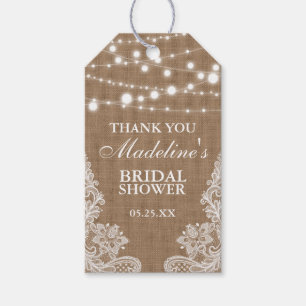 Étiquettes-cadeau Fête des mariées Rustique Burlap Lights Merci dent