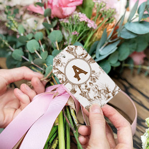 Étiquettes-cadeau Fête des mariées Toile de Jouy Brown et blanche