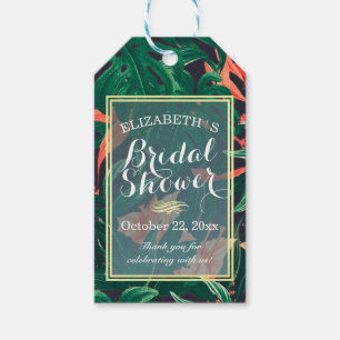 Étiquettes-cadeau Fête des mariées Tropical Floral Gold Frame Merci