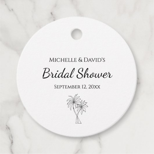 Étiquettes Cadeau Fête des mariées tropicale moderne élégants palmie (Devant)