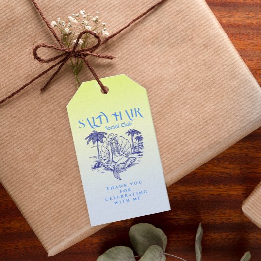 Étiquettes-cadeau Fête d'été de la chouette de sirène bleue côtière