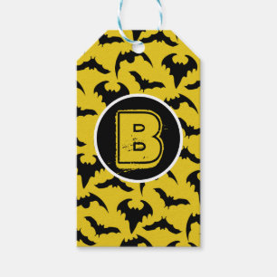 Étiquettes-cadeau Fête d'Halloween de chauves-souris jaunes et noire