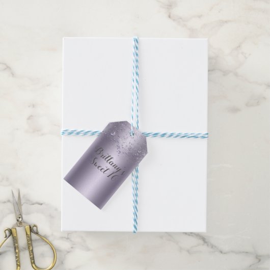 Étiquettes-cadeau Fête douce 16 Papillon scintillant lilas (Avec de laficelle)