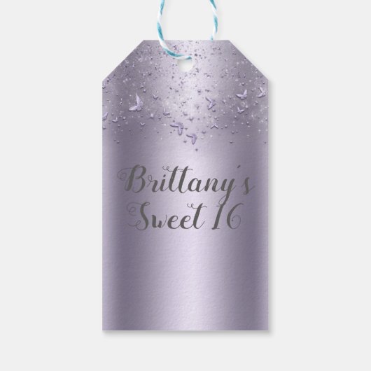 Étiquettes-cadeau Fête douce 16 Papillon scintillant lilas (Dos)