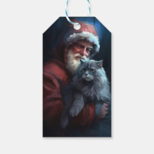 Étiquettes-cadeau Fête du Père Noël du chat bleu russe