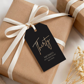 Étiquettes-cadeau Fête élégante d'anniversaire de 30 ans en noir et