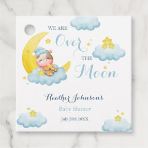 Étiquettes Cadeau Fête Garçon Vache Baby Shower Au-Delà De La Lune