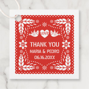 Étiquettes Cadeau Fête mariage du papillon rouge picado inséparables