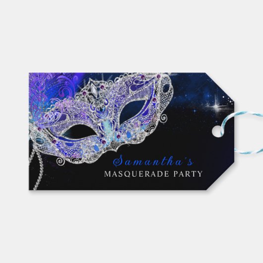 Étiquettes-cadeau Fête Masquerade personnalisée (Devant (Horizontal))