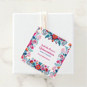 Étiquettes Cadeau Fête Mexicaine Florale de Quince Ans